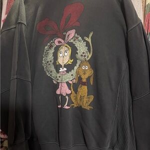 Aerie Black Sweatshirt with Festive Cartoon Design